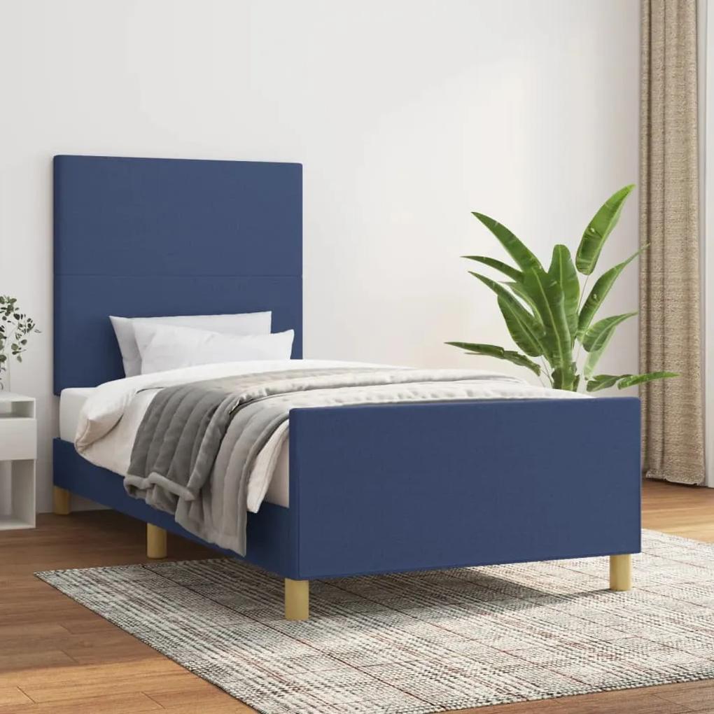 Cadru de pat cu tablie, albastru, 90x200 cm, textil Albastru, 90 x 200 cm, Design simplu
