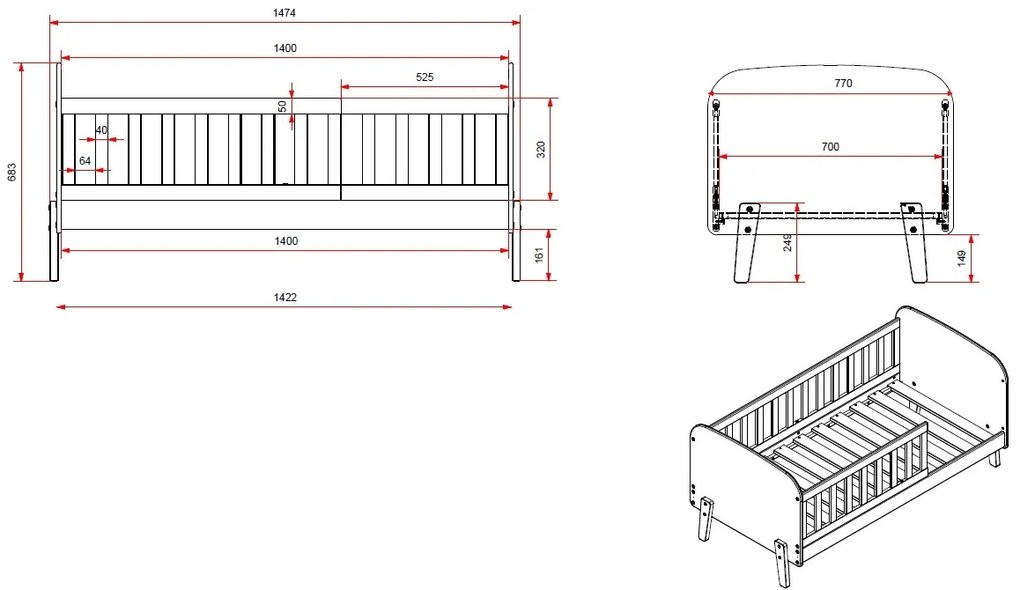 Set KIDDY format într-un Pat copii pentru copii mici (70x140) cu sertar.