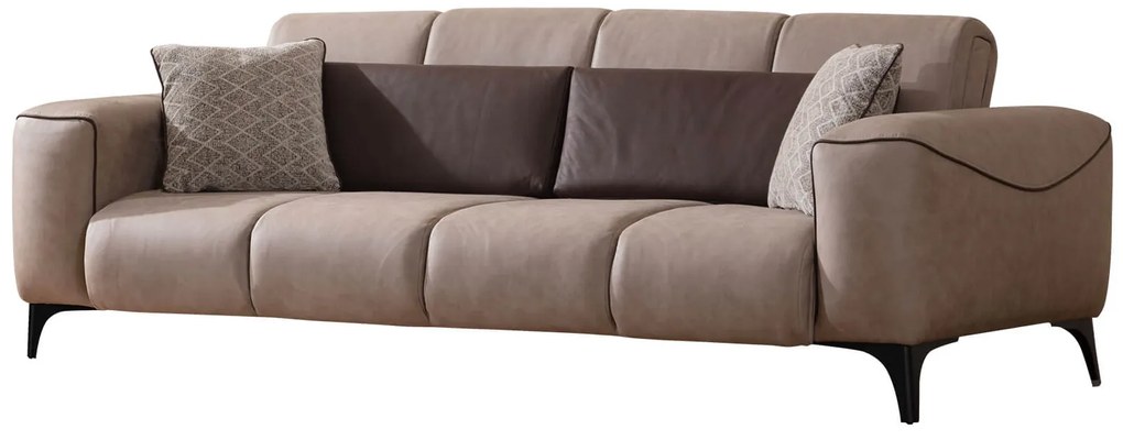 Set canapea extensibila, canapea fixa valentino - bej capuccino(beige capuccino) + fotoliu bej deschis cu forme romboidale pe tapiterie