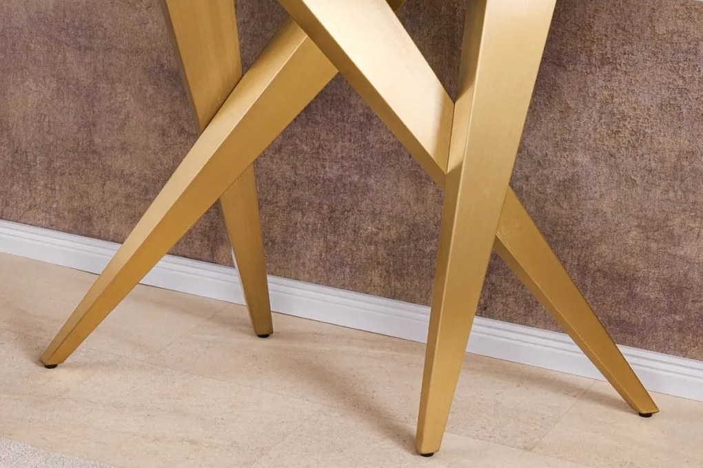 Consola design modern, Metal, Auriu, Ceramica, Alb, ART LIVING 140cm