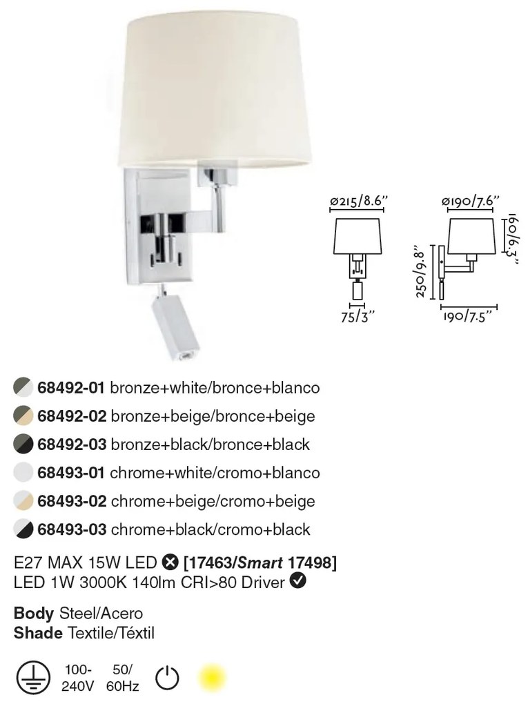 Aplica cu reader LED stil clasic design elegant ARTIS crom/bej
