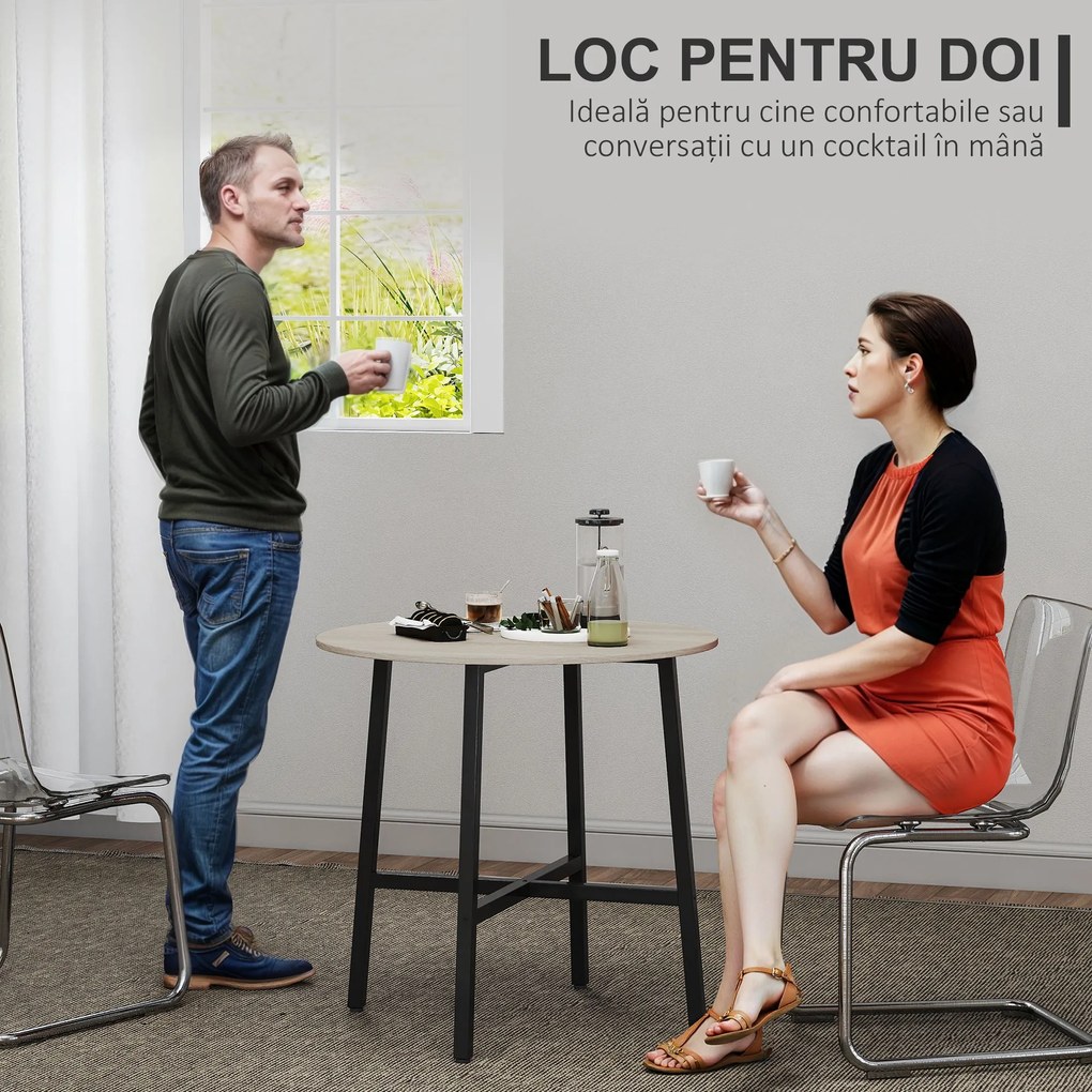 HOMCOM Masă industrială rotundă lemn-metal | Aosom Romania