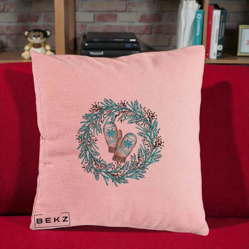 Perna Decorativa Coroana Turcoaz cu Manusi, 40x40 cm, Roz, Husa Detasabila, Perna Inclusa, BEKZ®