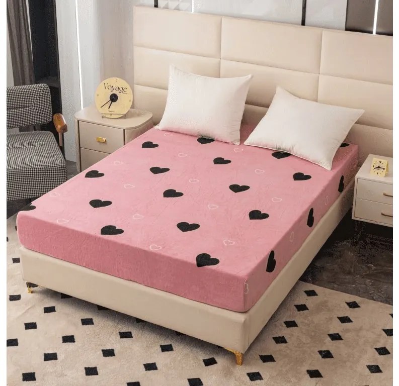 Cearsaf Cocolino microplus cu elastic CORAZON 180x200 cm roz