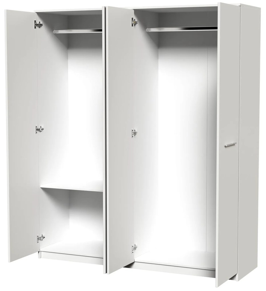 Dormitor Luiza 4U4P, culoare alb, cu pat standard 140 x 200 cm, dulap cu 4 usi si 2 noptiere