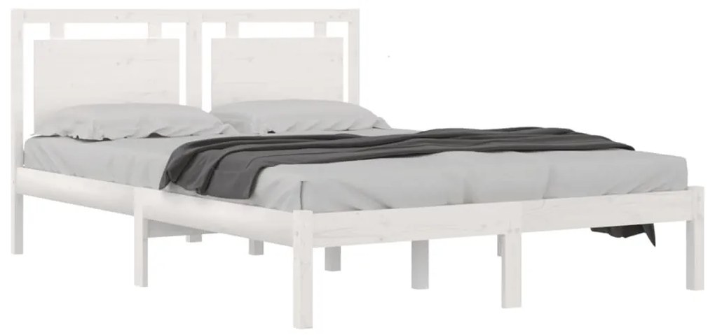 Cadru de pat 5FT King Size, alb, 150x200 cm, lemn masiv Alb, 150 x 200 cm