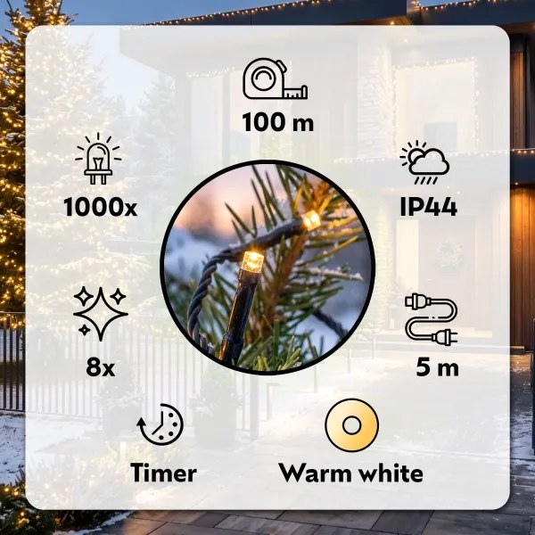 BRILAGI - LED ghirlandă de Crăciun pentru exterior 1000xLED/8 funcții 105 m IP44 alb cald