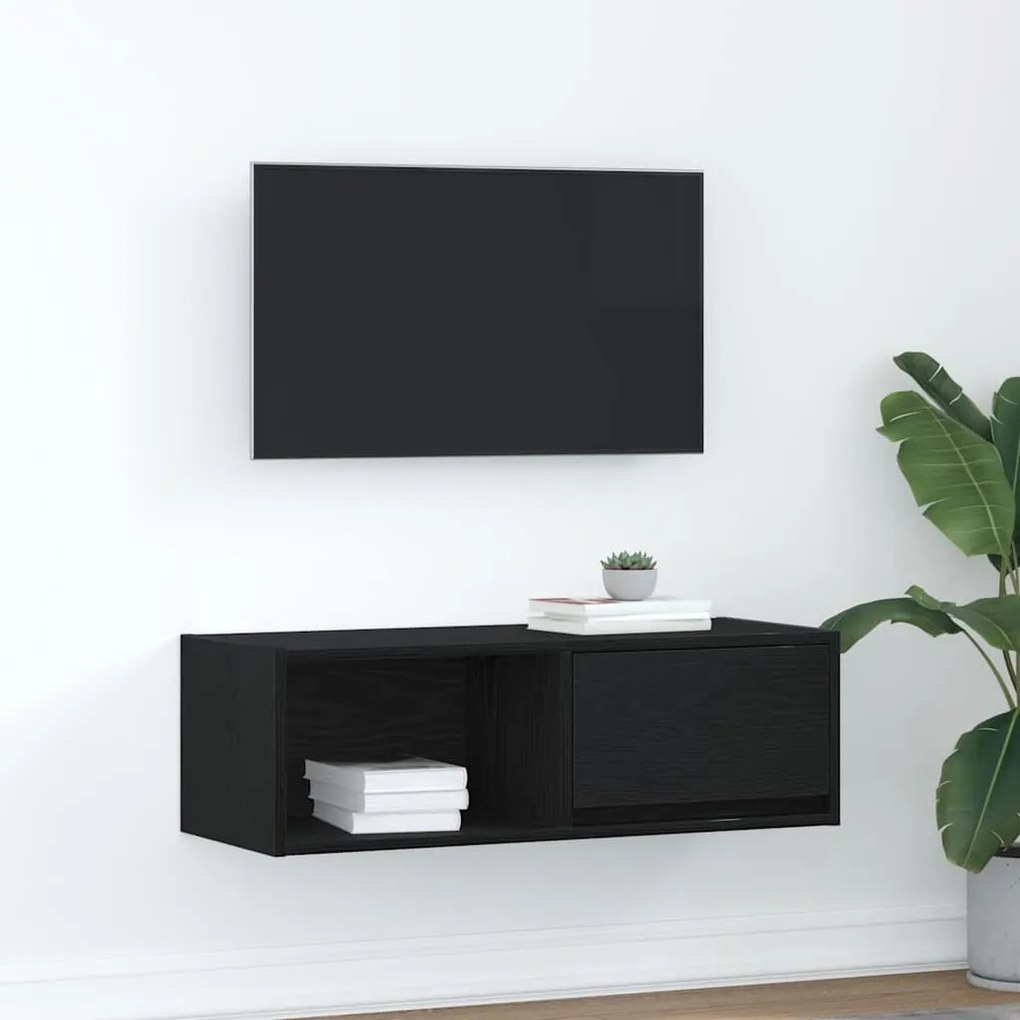 vidaXL Dulap TV Stejar negru 80x31x25,5 cm Lemn prelucrat