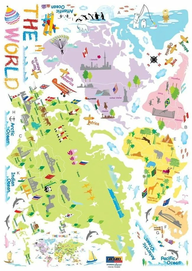 Hartă 135x65 cm pentru copii World Map – Ambiance