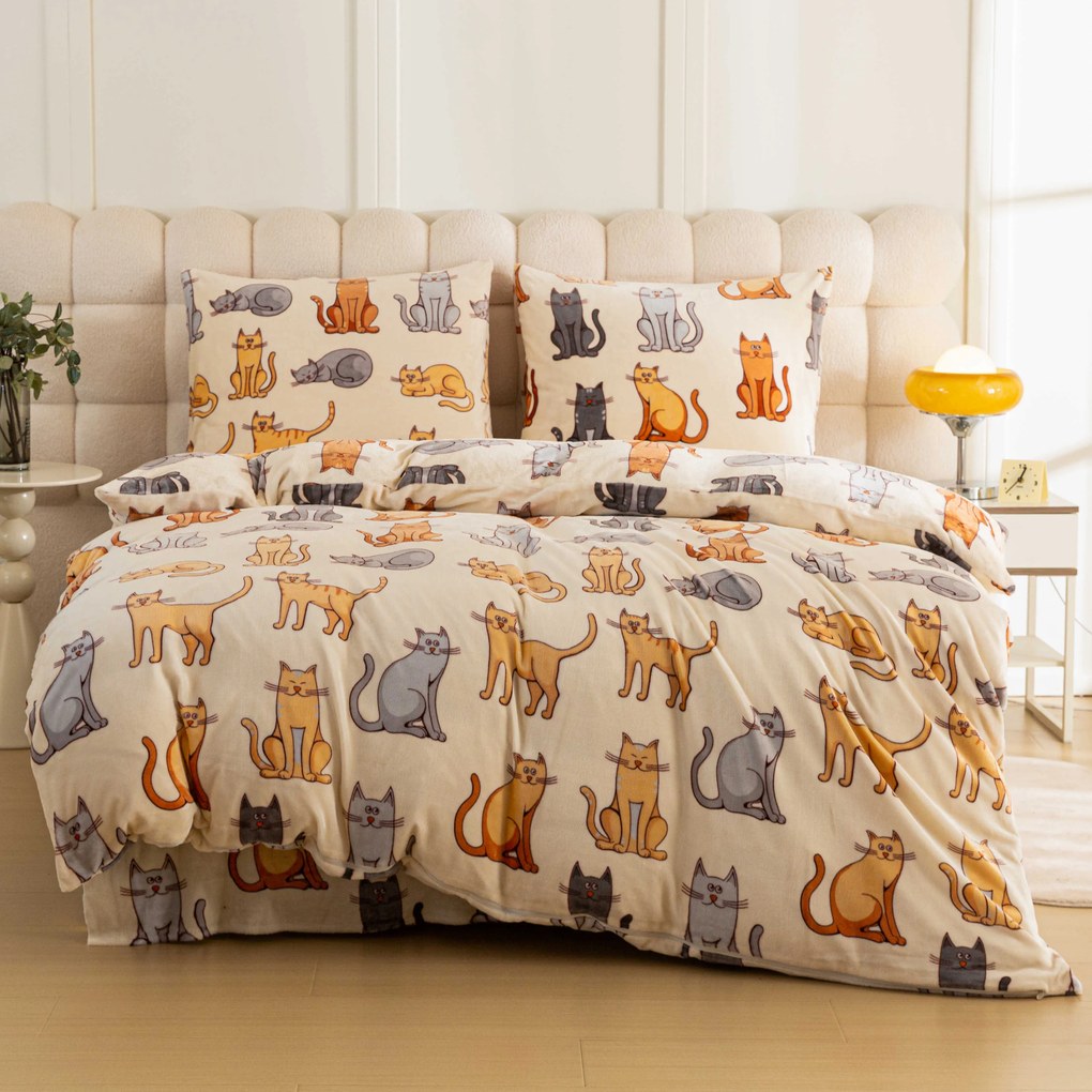 Lenjerie cocolino COLORED CATS crem Dimensiunile lenjeriei: 70 x 90 cm | 140 x 220 cm