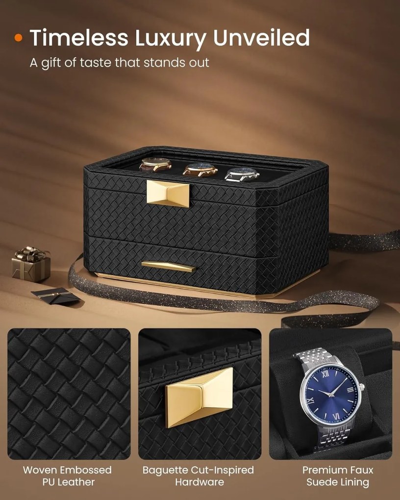 Cutie depozitare ceasuri Songmics Negru 27.3x20.4x14.5 cm