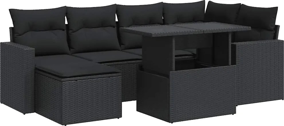 vidaXL Set canapele de grădină cu perne, 7 piese, negru, poliratan