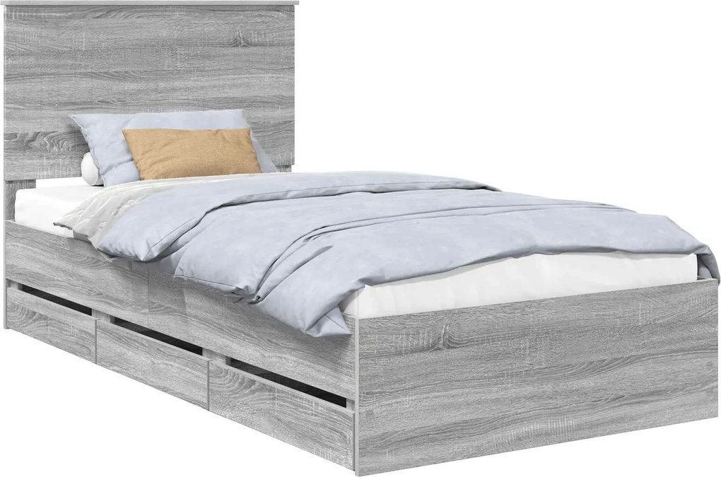 vidaXL Cadru de pat cu sertar Gri Sonoma 100 x 200 cm Lemn Ingineresc