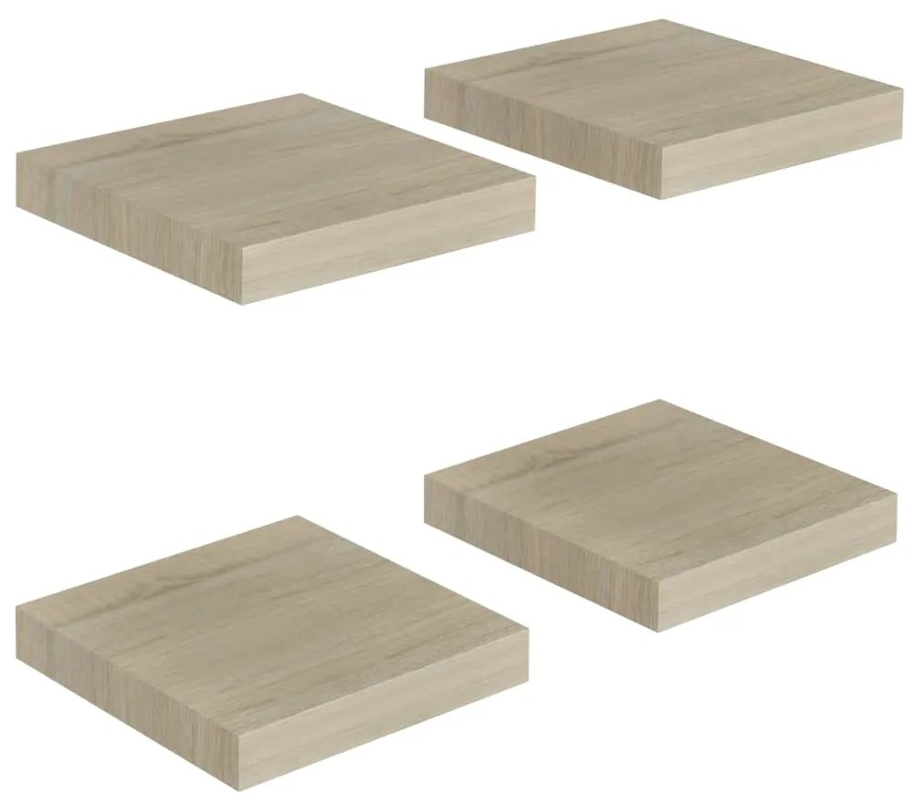 323867 vidaXL Rafturi perete suspendate, 4 buc., stejar, 23x23,5x3,8 cm, MDF