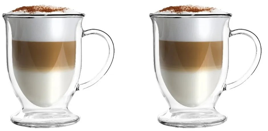 Set 2 căni din sticlă dublă pentru latte Vialli Design, 250 ml