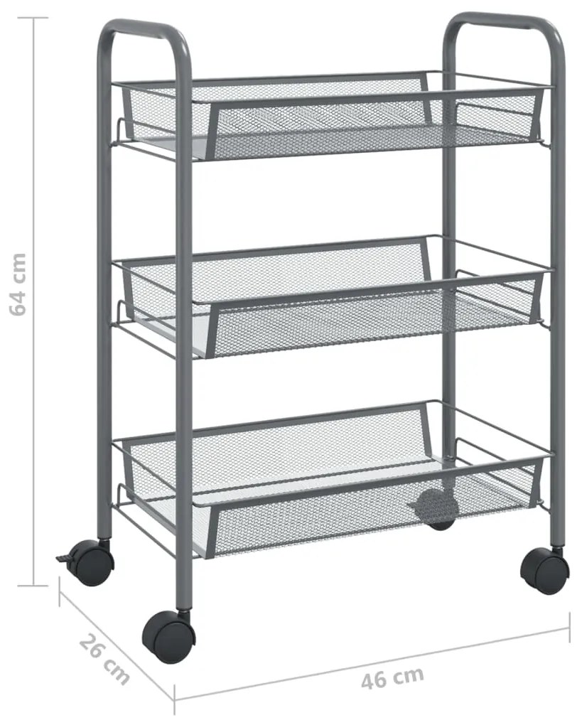 Carucior de bucatarie, 3 niveluri, gri, 46x26x64 cm, fier Gri, 46 x 26 x 64 cm