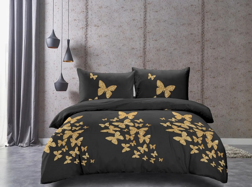 Lenjerie de pat din microfibra Culoare neagra, GOLDEN BUTTERFLY