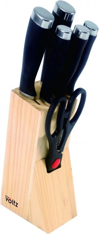 Set de cutite Oliver Voltz OV51633LW, 7 piese, Suport de depozitare din lemn, Negru/Lemn