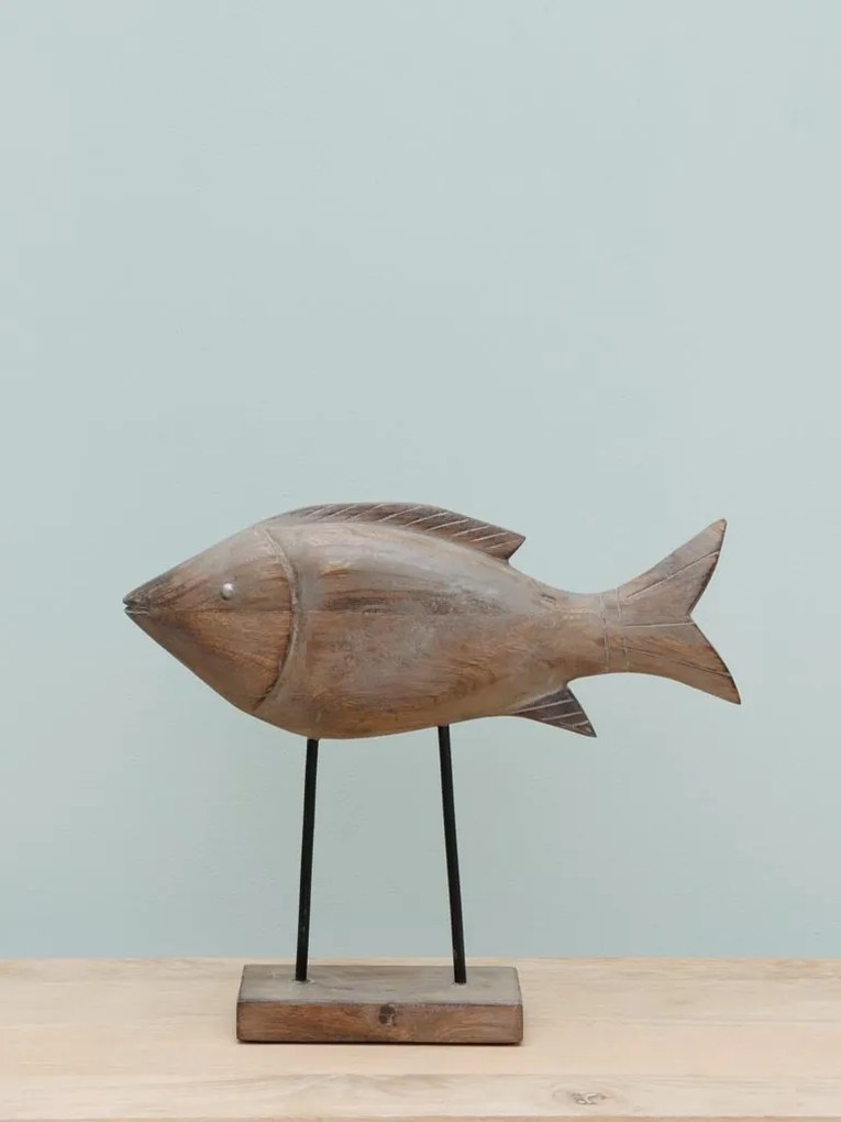 Decoratiune in forma de peste, din lemn reciclat, H39 Wooden Fish