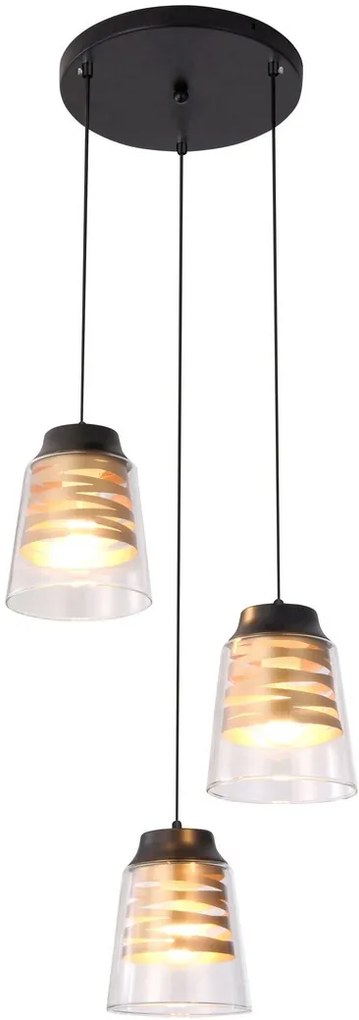 Rabalux Zenaida lampă suspendată 3x60 W negru-transparent-auriu 3545