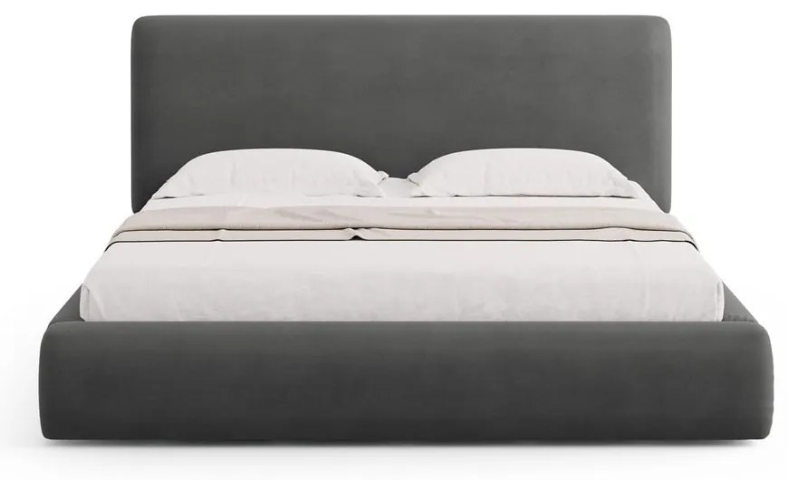 Pat matrimonial gri tapițat cu spațiu de depozitare cu somieră 180x200 cm Colonel – Cosmopolitan Design