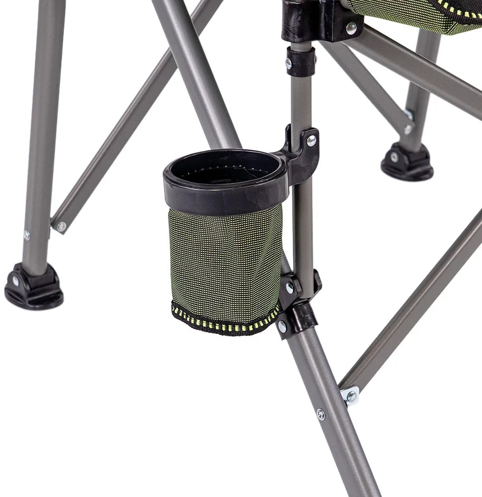 Scaun de pescuit Leziter Comfort Plus cu cotieră și suport pentru pahare verde