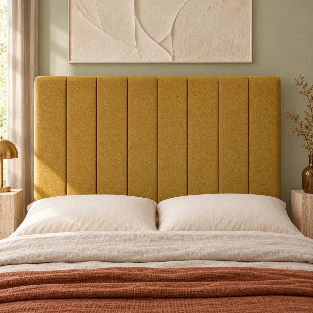 Pat boxspring din catifea Novella cu ladă 180×200 cm, galben muștar