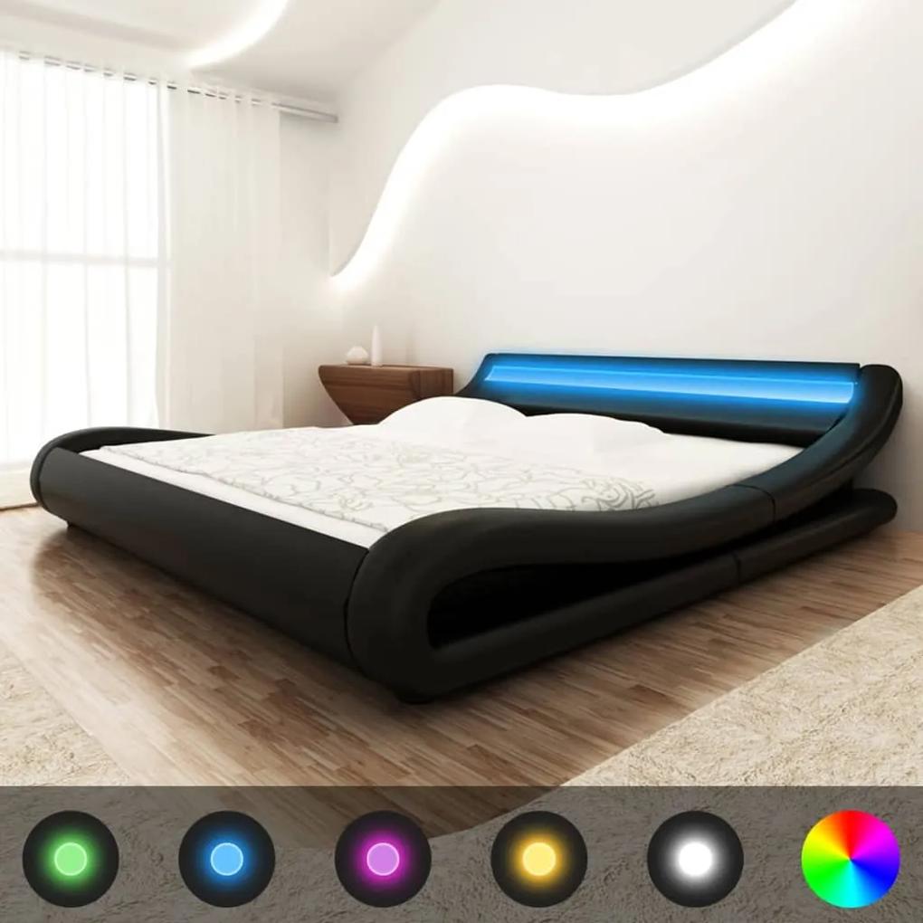 243148 vidaXL Cadru de pat cu LED, piele artificială, 180 x 200 cm, Negru