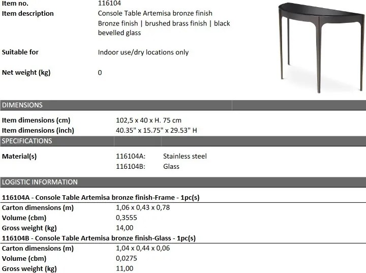 Consola eleganta design LUX Artemisa, bronz 116104 HZ