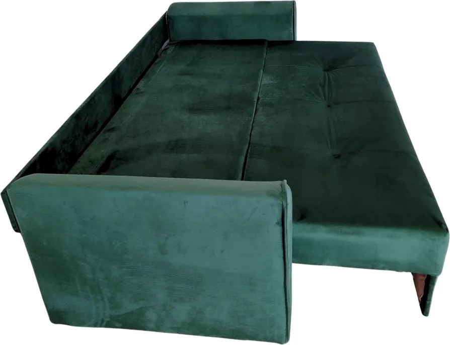 Canapea LILI extensibila, 3 locuri, cu lada de depozitare, culoare verde , 220x95x80 Verde padure, Catifea