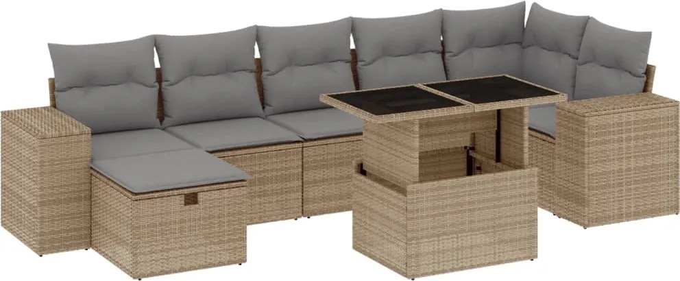 vidaXL Set canapele de grădină, 8 piese, cu perne, bej, poliratan
