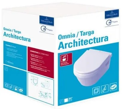 Set vas WC suspendat Villeroy &amp; Boch, Architectura, rotund, direct flush, cu capac soft close, alb alpin