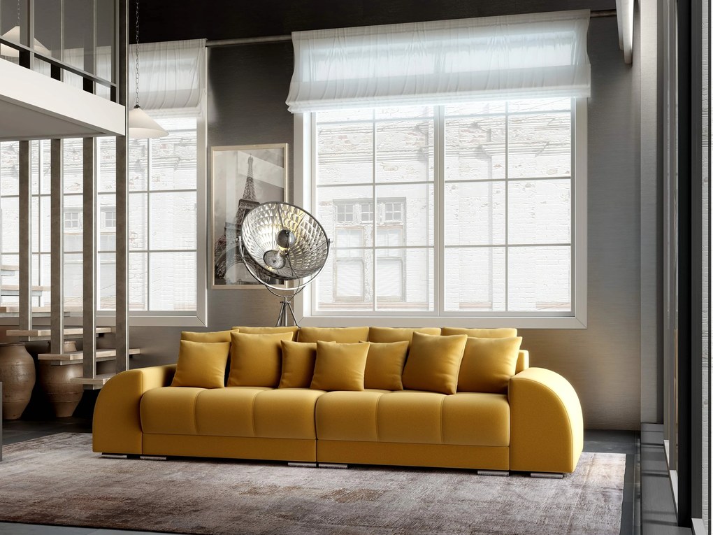 Canapea extensibilă dumonde cu 2 lăzi de depozitare si sezut confortabil din spuma high-density, Verona Royal Mustar 310x100 cm