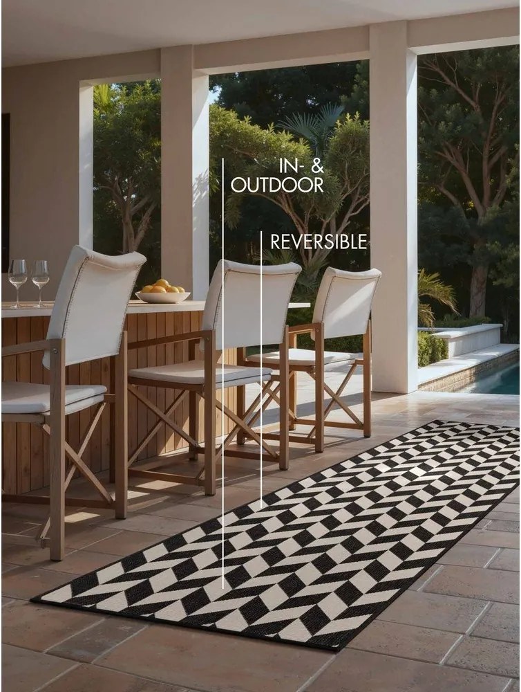 Covor tip traversă pentru interior și exterior negru/crem 80x200 cm Haringey Terrick – Ted Baker