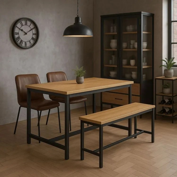 Set de mobilier Loft pentru sufragerie sau bucătărie - masă și 2 bănci