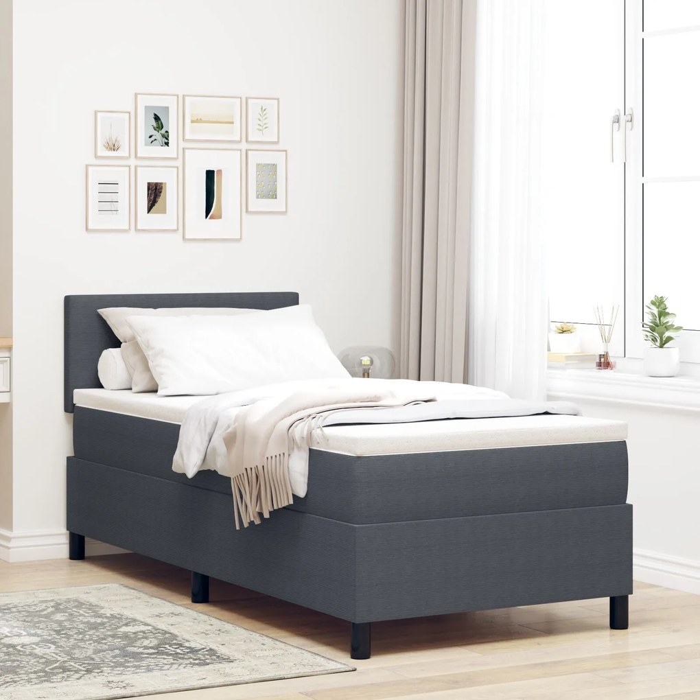 vidaXL Pat cu arcuri cu saltea gri închis 80x200 cm țesătură de corduroy