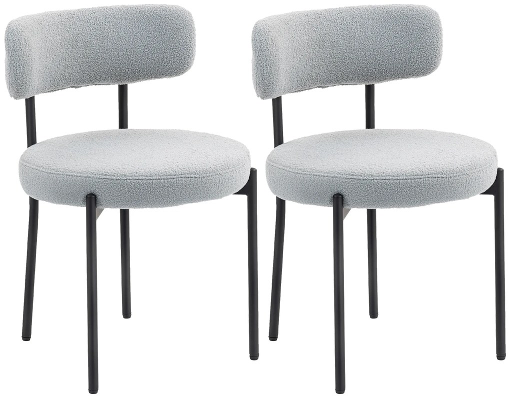 HOMCOM Set de 2 scaune de sufragerie cu spătar din material textil picioare din oțel 51 x 51 x 76 cm gri deschis | Aosom Romania