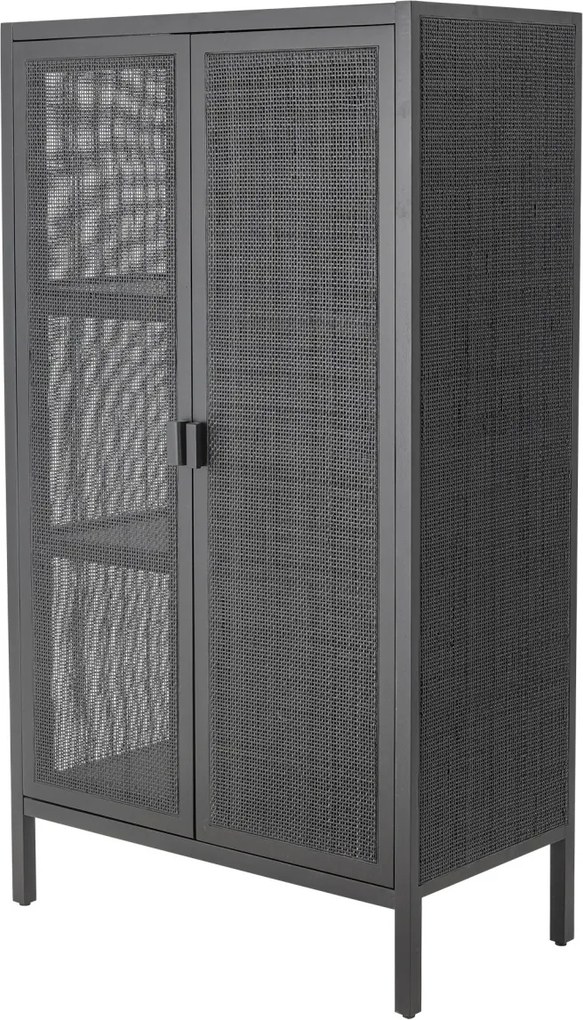 Dulap din lemn masiv și rattan, negru, cu uși din rattan și finisaj lăcuit, 85x40x150 cm, „Marikka"