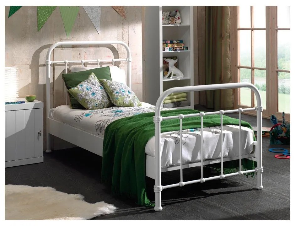 Pat metalic pentru copii Vipack New York, 90 x 200 cm, alb