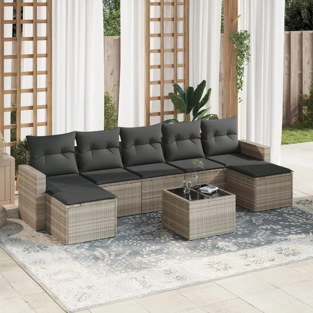 3219342 vidaXL Set mobilier de grădină cu perne, 8 piese gri deschis poliratan