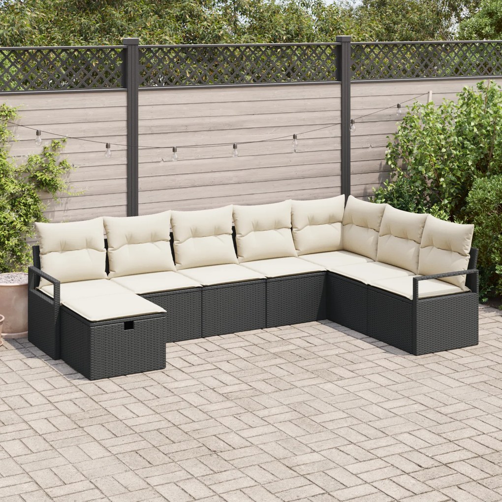 vidaXL Set de canapele pentru grădină cu pernă 8 pcs negru și crem