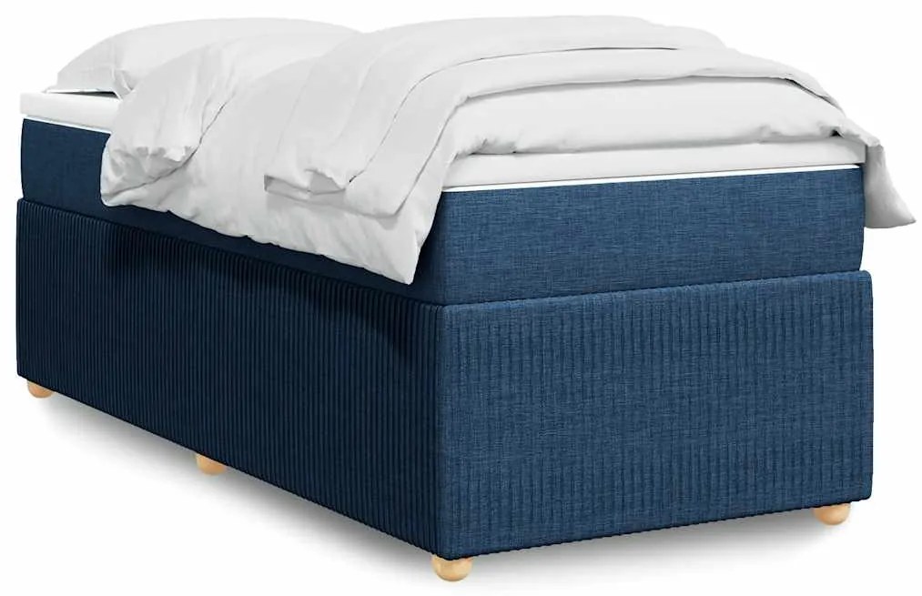 vidaXL Pat box spring cu saltea, albastru, 90x190 cm, textil