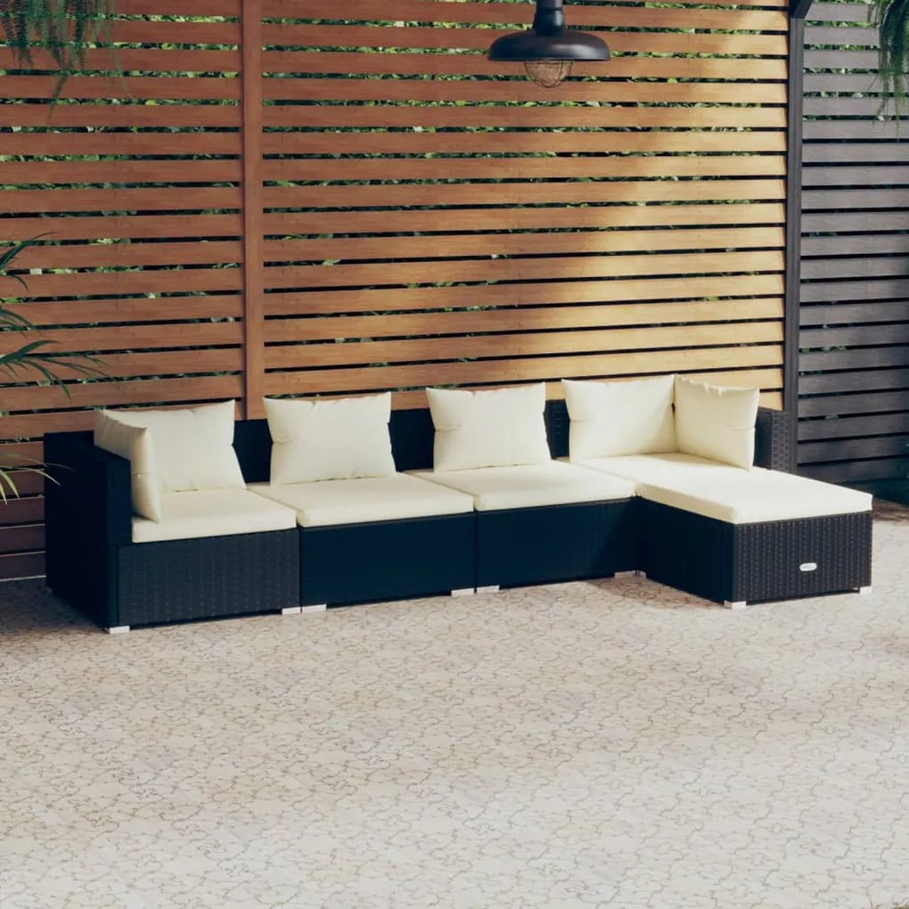 3101655 vidaXL Set mobilier de grădină cu perne, 5 piese, negru, poliratan