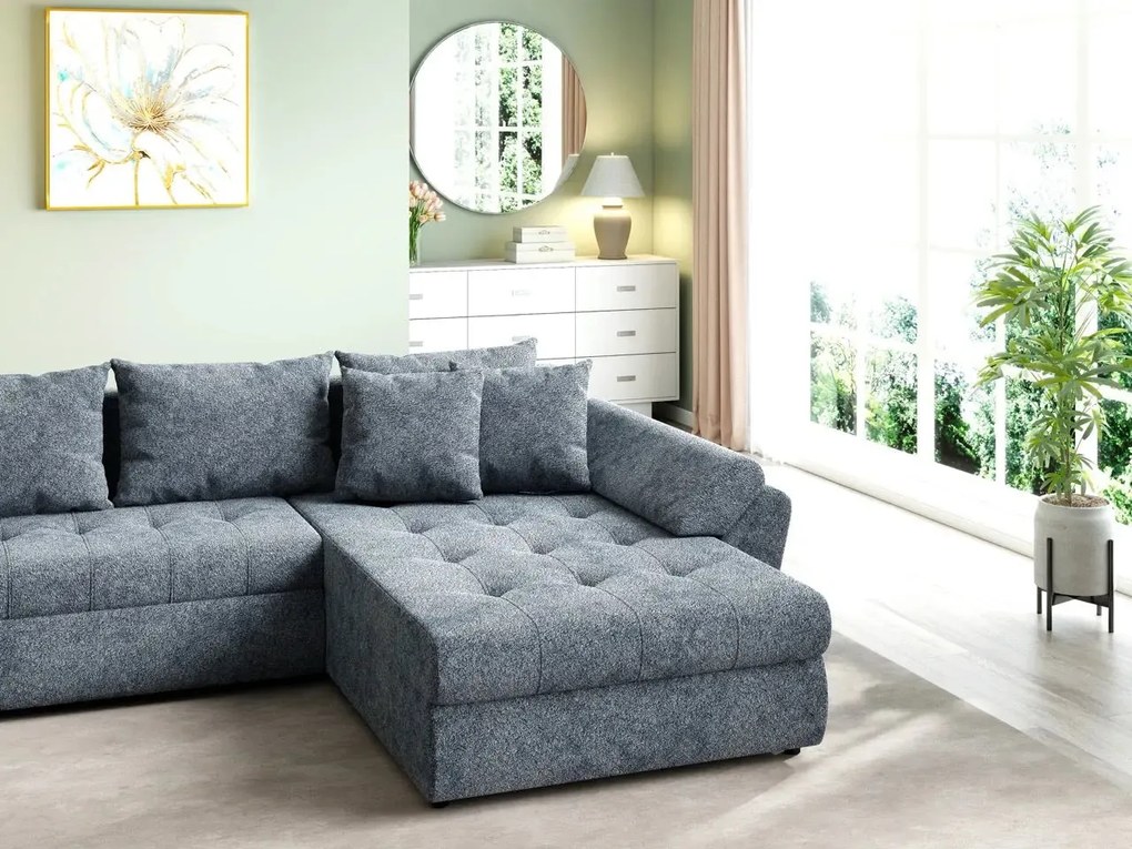 Colțar extensibil dumonde cu ladă de depozitare si sezut confortabil din spuma high-density, Loana U Euphoria Grafit 355x185 cm