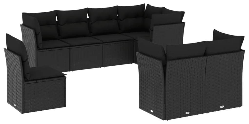 3217925 vidaXL Set mobilier de grădină cu perne, 8 piese, negru, poliratan