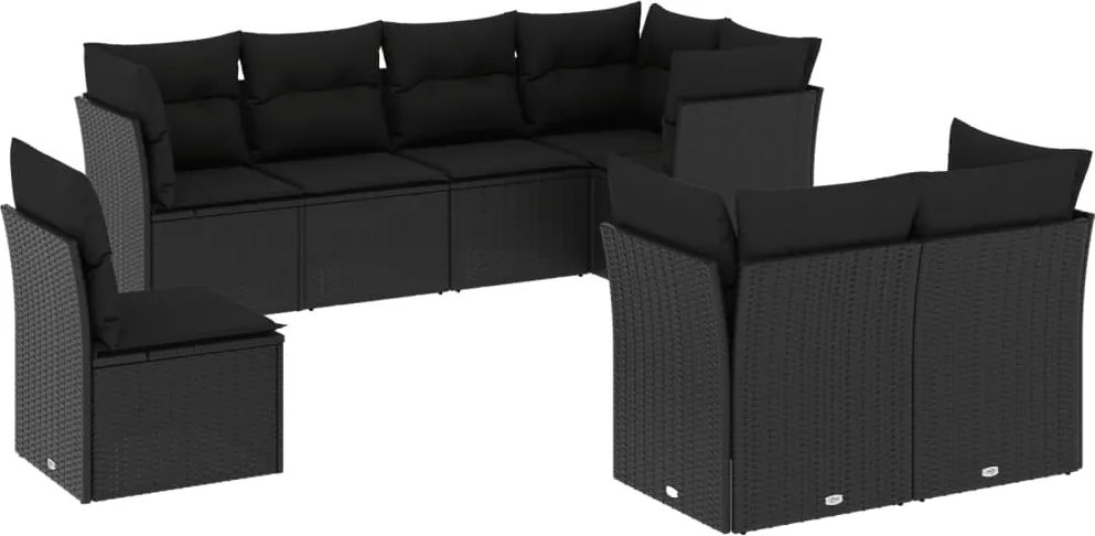 vidaXL Set mobilier de grădină cu perne, 8 piese, negru, poliratan