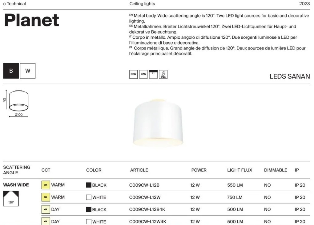 Plafoniera LED design tehnic Planet negru 4000K