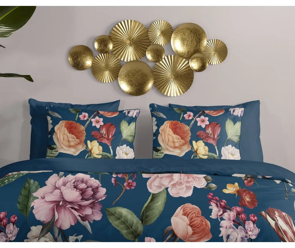 Lenjerie de pat albastru-închis din bumbac satinat pentru pat de o persoană 140x200 cm – Descanso