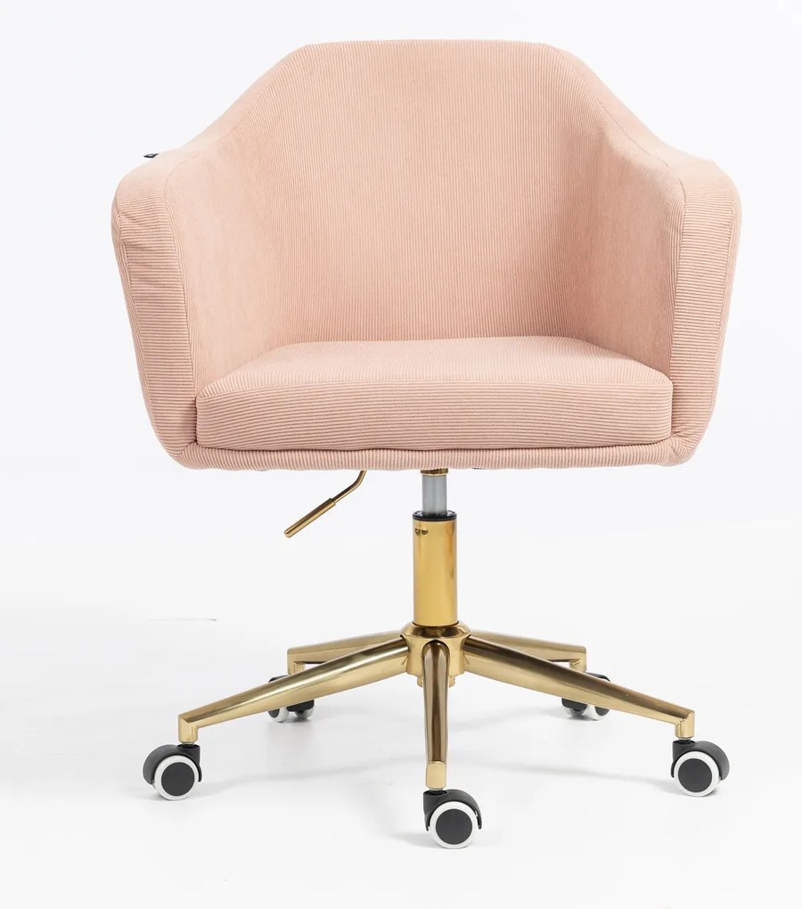 HR832K Scaun Catifea Reiată Premium culoare Roz prăfuit Litchi cu Bază Aurie