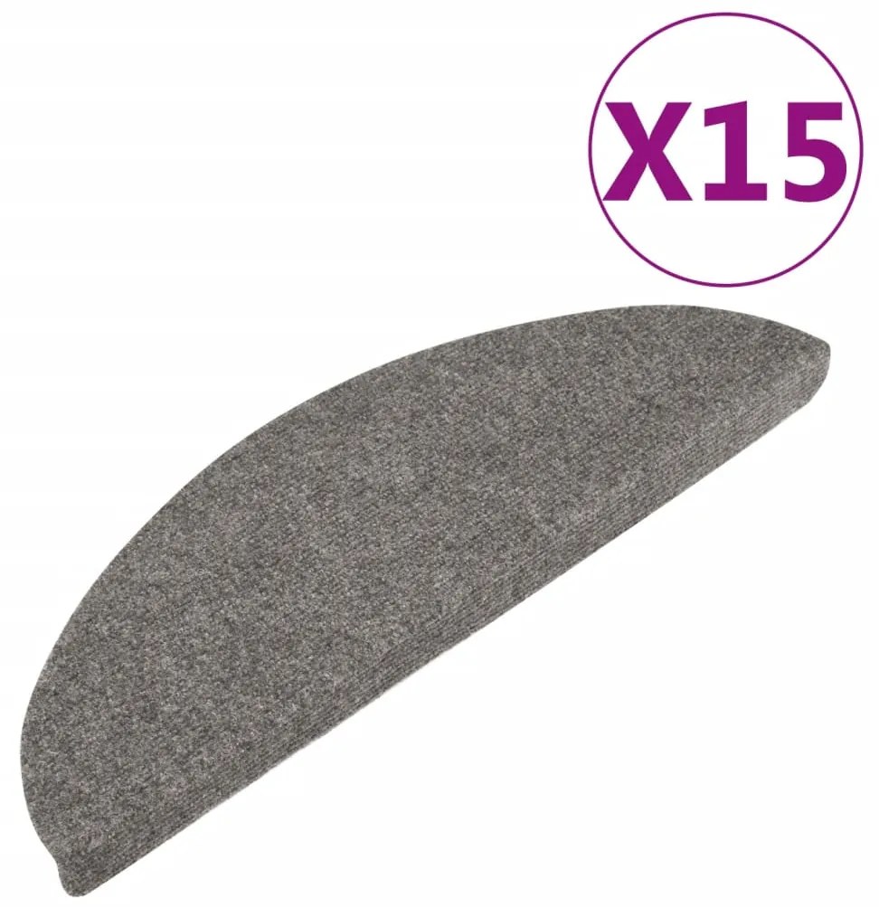 136391 vidaXL Covorașe scări autoadezive, 15 buc., gri, 56x17x3 cm